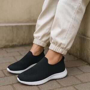 Women's Sock Sneakers Slip On Mesh Lightweight Athletic Black Sz US 5.5-6